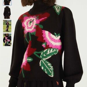 FARM RIO Colorful Flower Turtleneck Sweater
